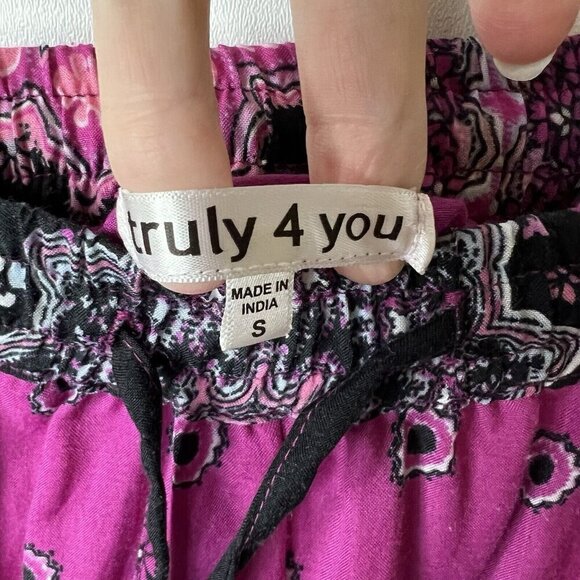 Truly 4 U Paisley Print Pleated Skirt Elastic Waist‎ Drawstring Purple Women’s S - Picture 4 of 8